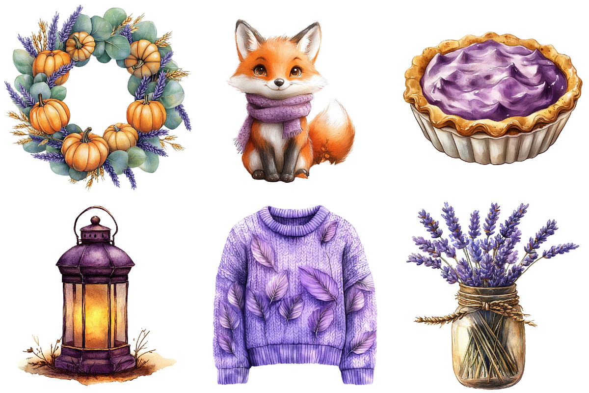 Lavender Fall Clipart, an Illustration by Watercolor design (Photo 2 of 4)