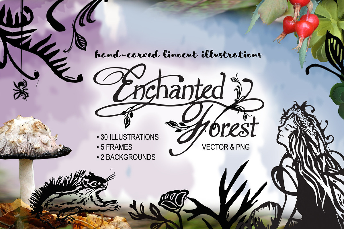 Enchanted Forest Linocuts, an Object Illustration by WhiteRiverStudio (Photo 1 of 5)
