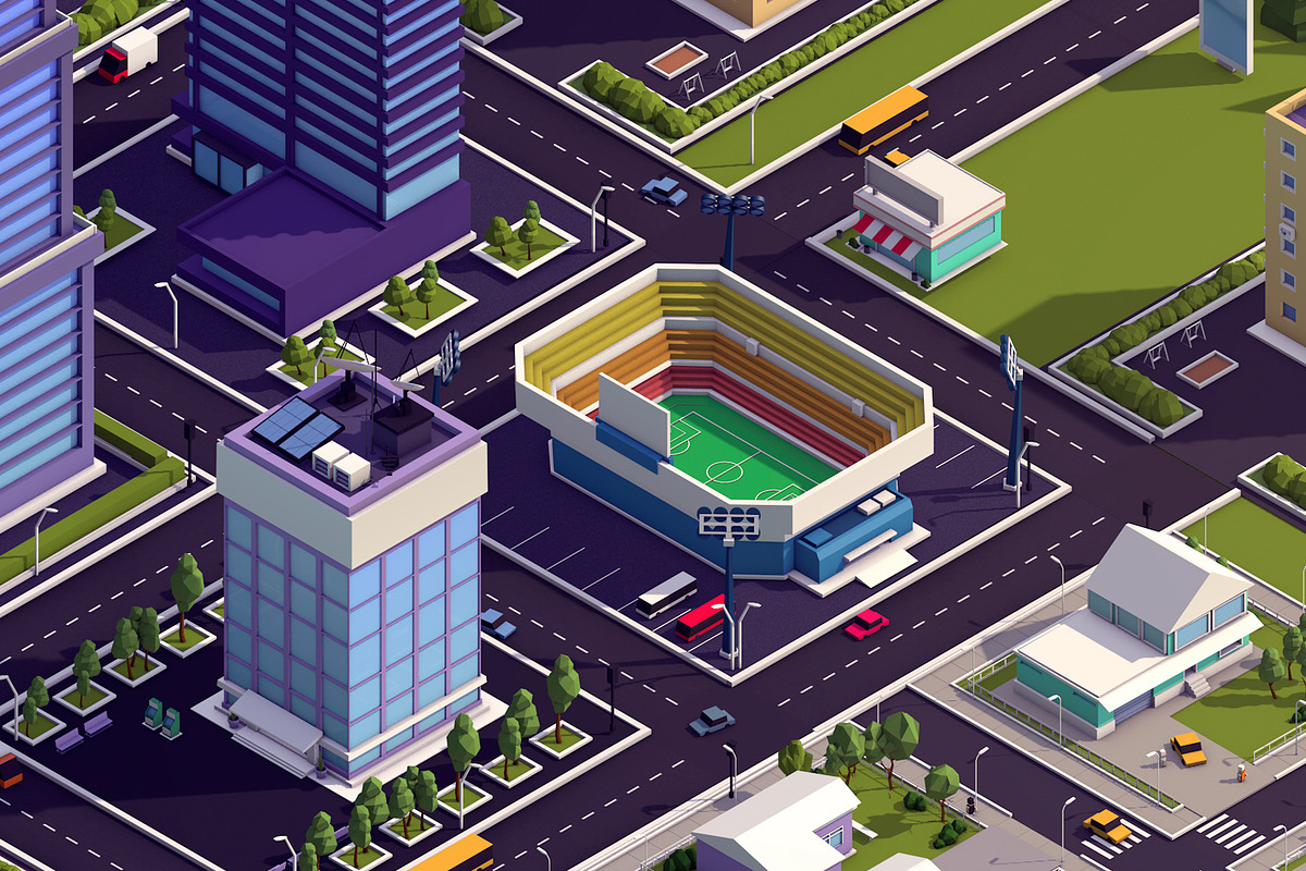 Cartoon Low Poly Town City Pack, an Environmental 3D Model by Anton Moek (Photo 7 of 11)