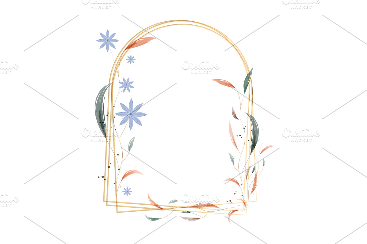 Elegant golden frame with watercolor, a Texture Illustration by okskukuruza