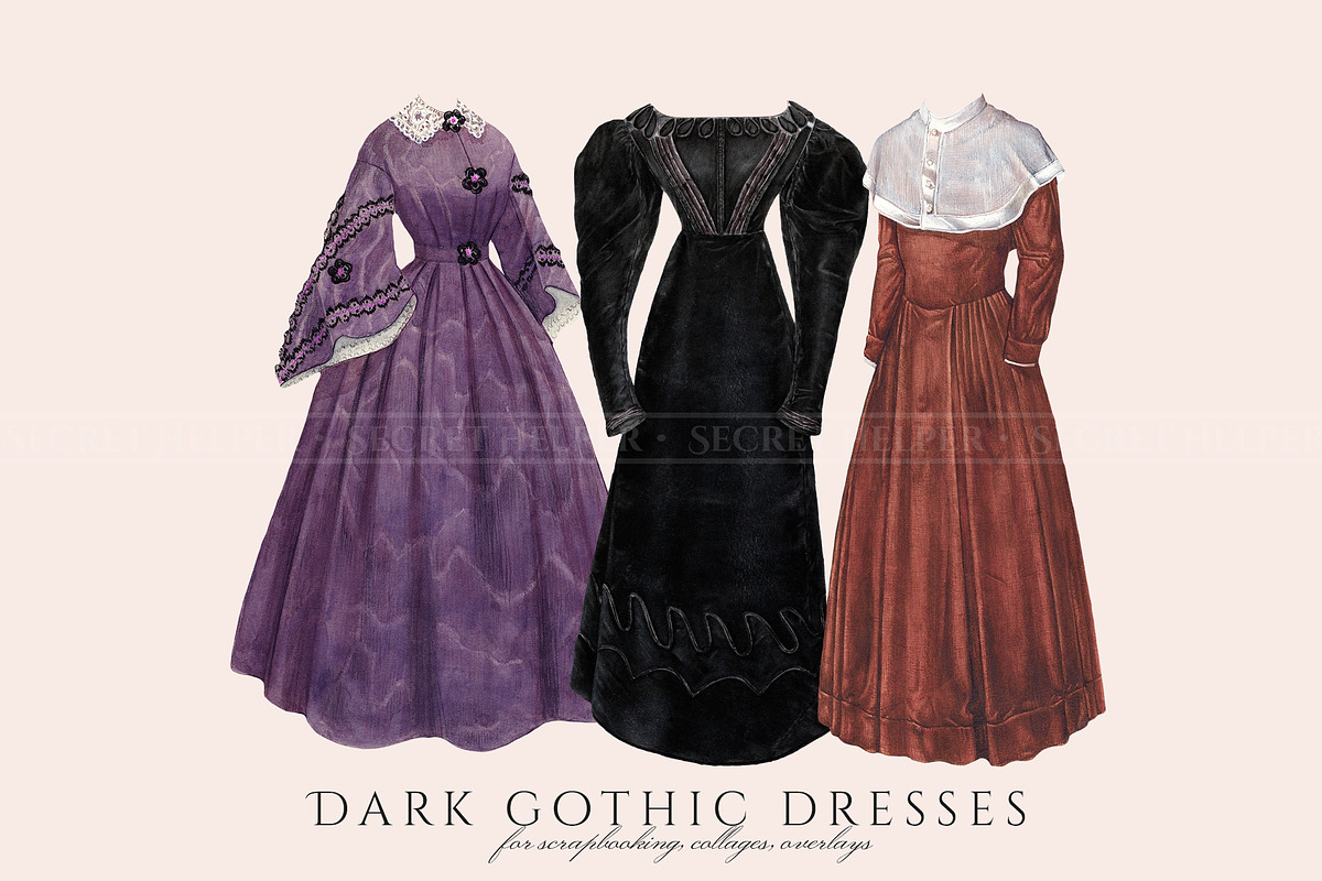 Vintage Dark Gothic Dresses Clipart, an Illustration by Secret Helper (Photo 3 of 6)