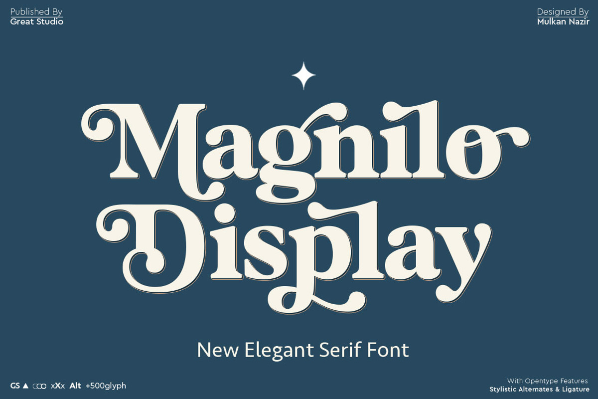 Magnilo Display, a Serif Font by Mulkan Nazir (Photo 1 of 18)