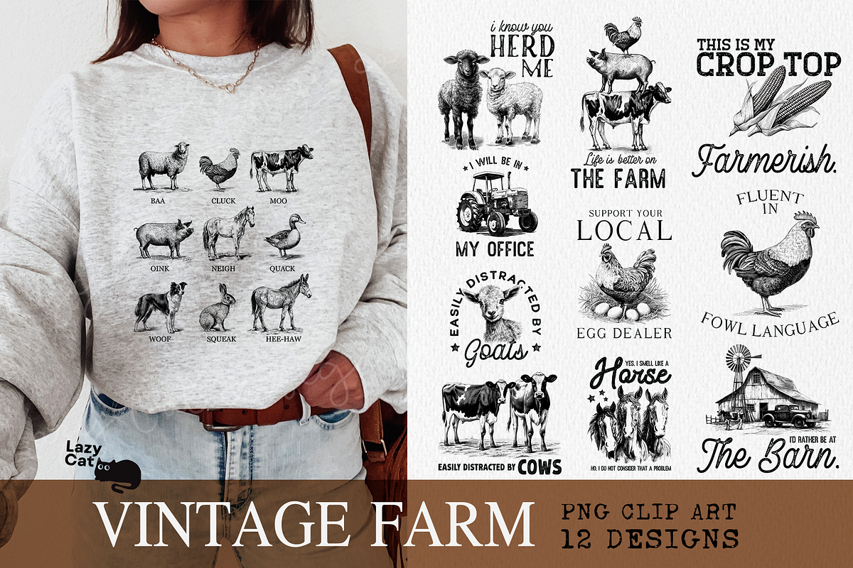 Vintage Farm PNG Clip Art Pack, an Object Graphic by Lazy Cat (Photo 1 of 18)