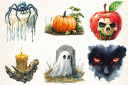 Watercolor Halloween Clipart, Spooky, an Illustration by DreamCafeArt (Thumbnail 2 of 7)