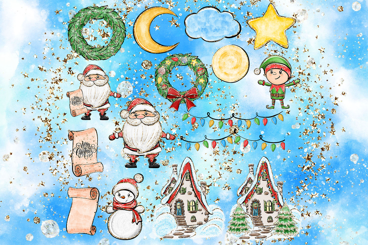 Ho-Ho-Ho christmas clipart set, a Decorative Illustration by JuliaStarArt-FantasyHome (Photo 4 of 10)