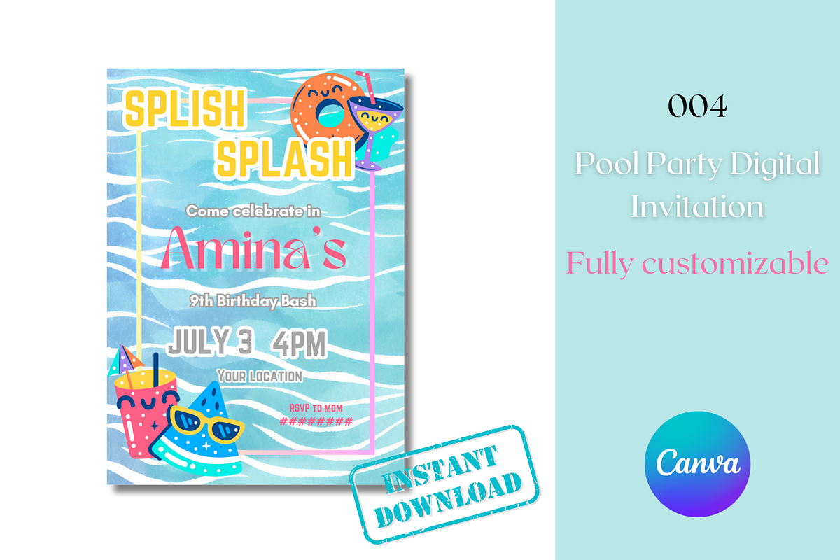 Pool Party Digital Invitation, an Invitation Template by Contento BH