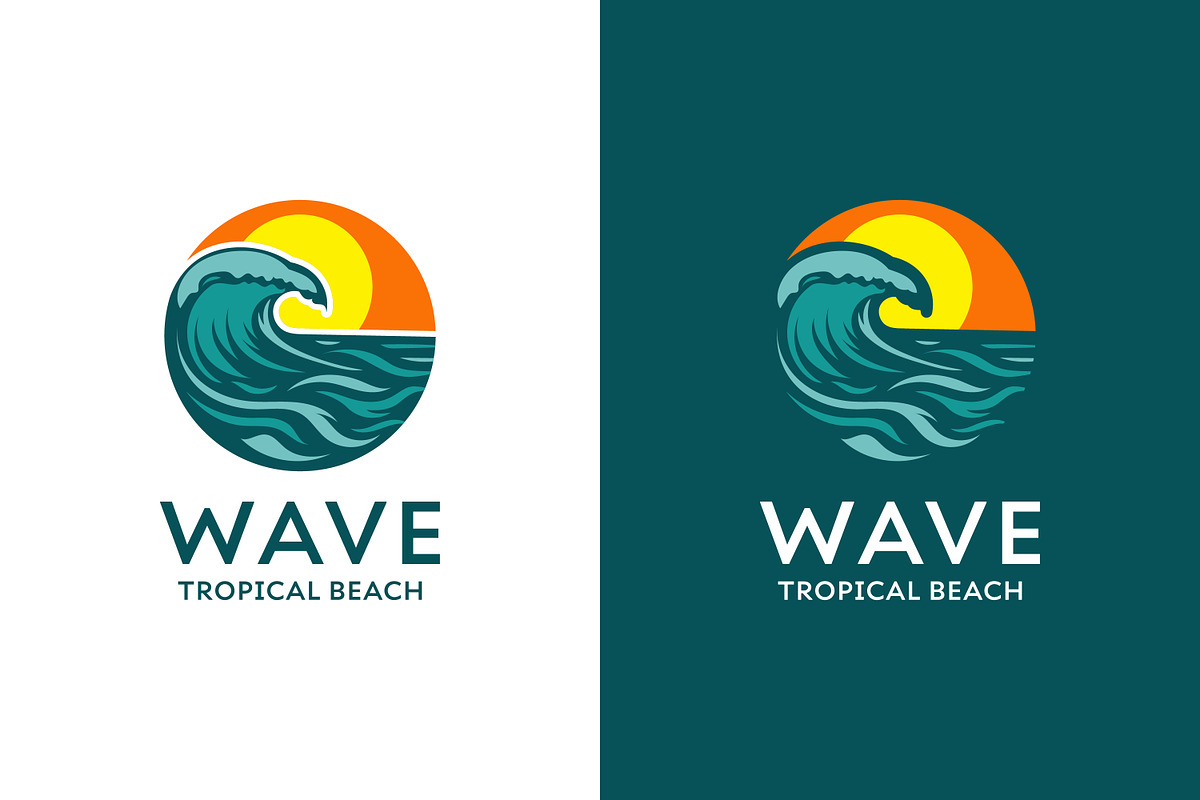 Wave Logo Design With Sunset, a Branding & Logo Template by Saba Vector