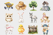 Watercolor Farm Animals Clipart, a Seasonal Illustration by Design Market (Thumbnail 5 of 5)