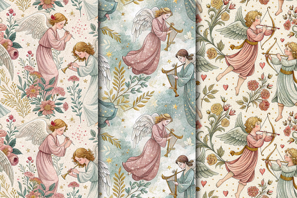 Angels and Vintage Flowers., a Pattern Graphic by Designs by Helen Trupak (Photo 3 of 14)