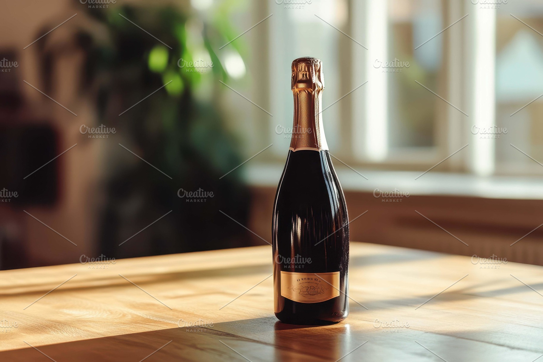 Celebratory bottle of champagne on a, a Photo by Tanuart