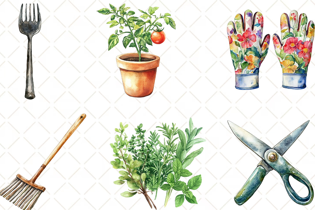 Gardening Day Watercolor Clipart, an Illustration by Black Bird Studio (Photo 5 of 6)