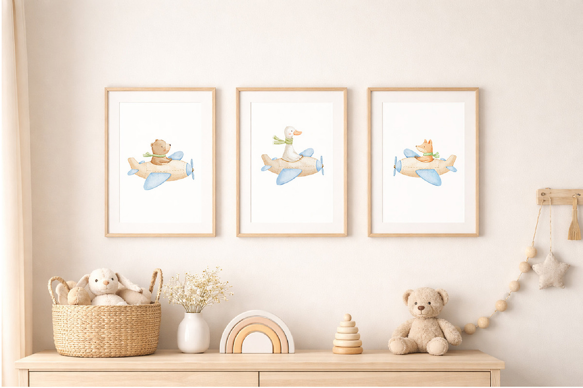 Watercolor Animal Airplane Clipart, an Animal Illustration by ElenaPlatovaArt (Photo 2 of 12)