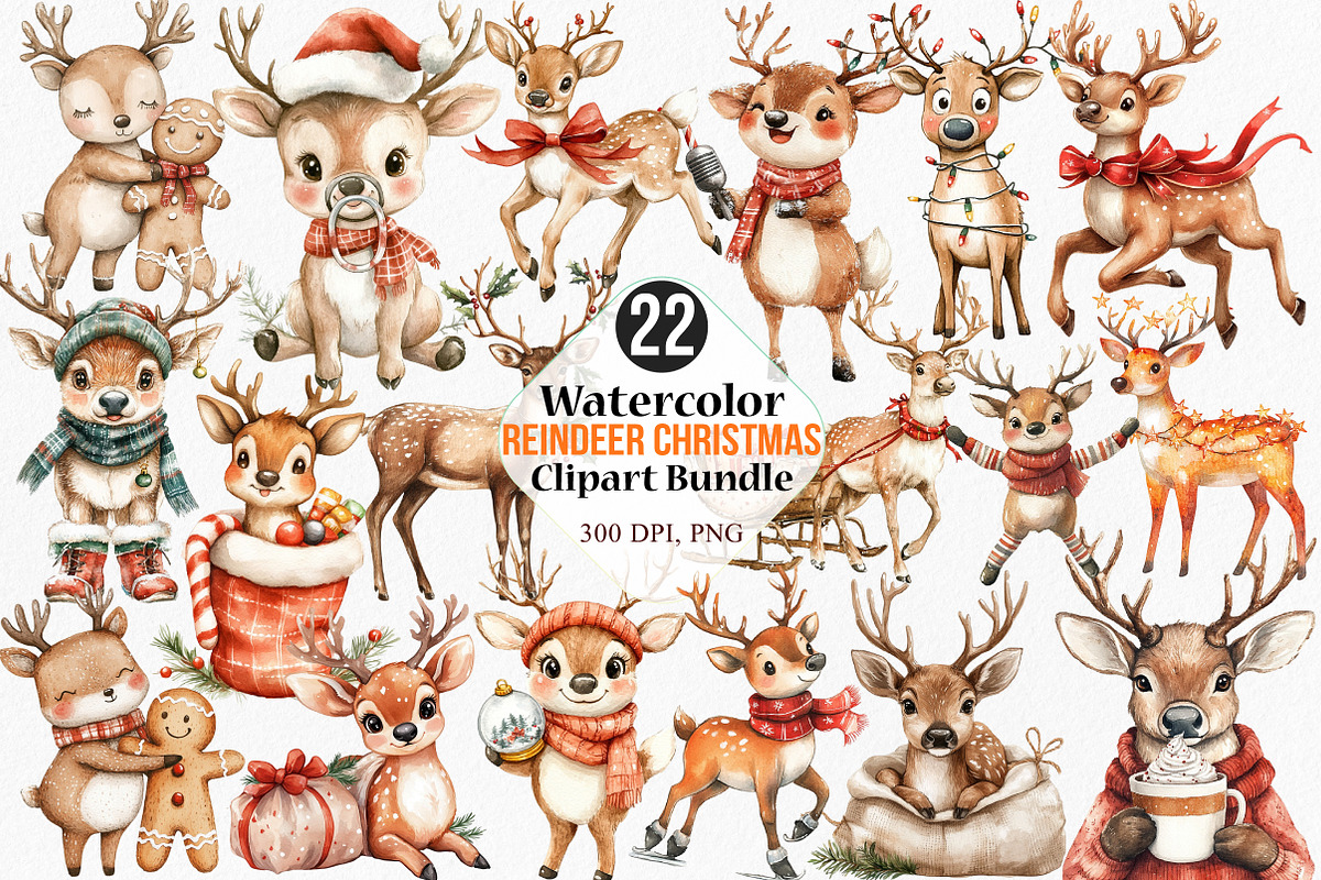 Watercolor Reindeer Christmas, an Illustration by Canvas Craft (Photo 1 of 8)