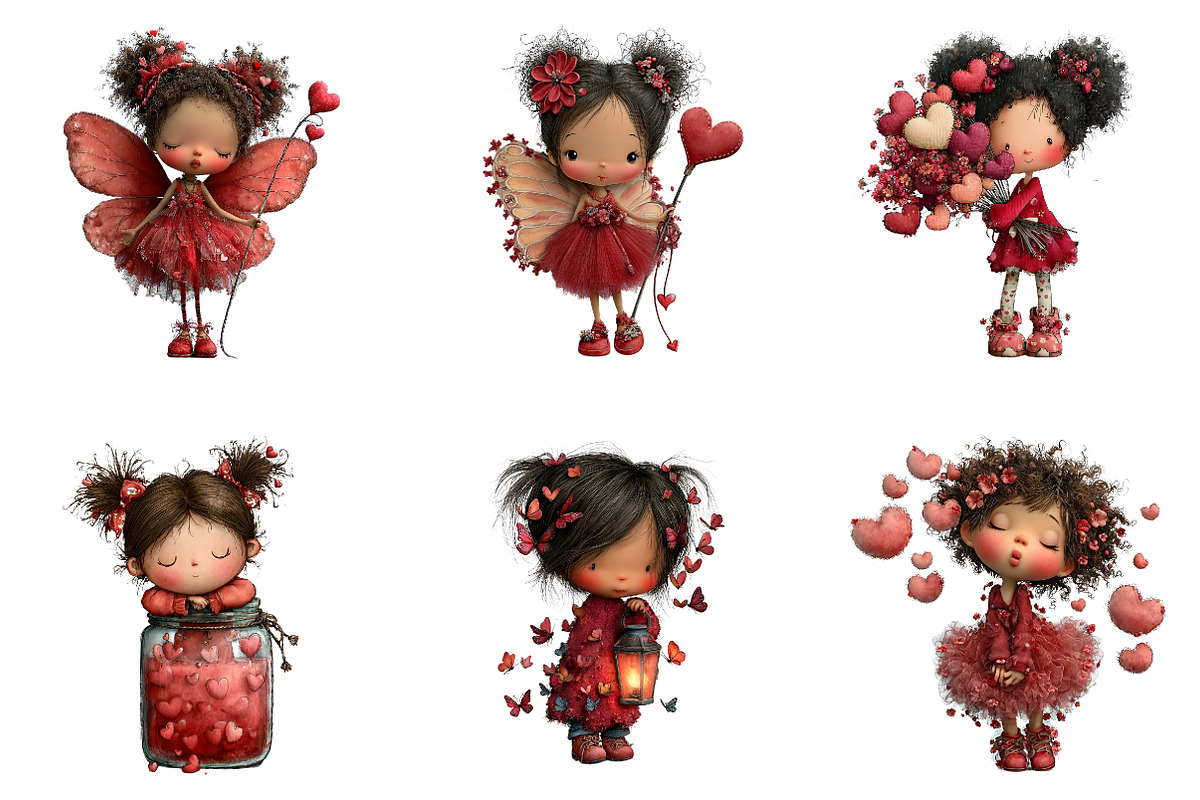 Whimsical Valentine Cute-girl Clipar, an Illustration by CreationArt (Photo 4 of 6)