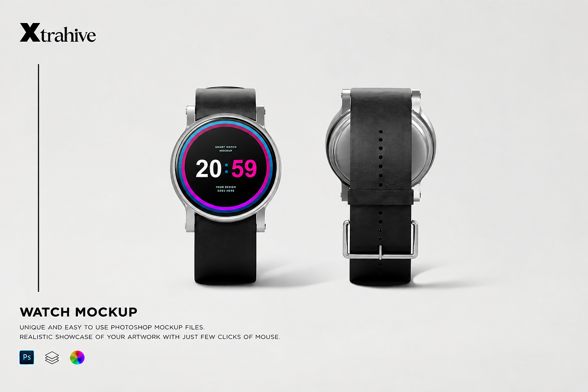 Smart Watch Mockup, a Wearable Device Mockup by Xtrahive (Photo 1 of 3)