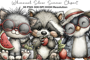 Whimsical Summer Animals Clipart, an Illustration by Black Bird Studio