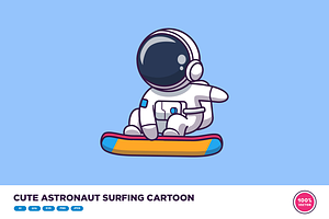 Cute Astronaut Surfing Cartoon