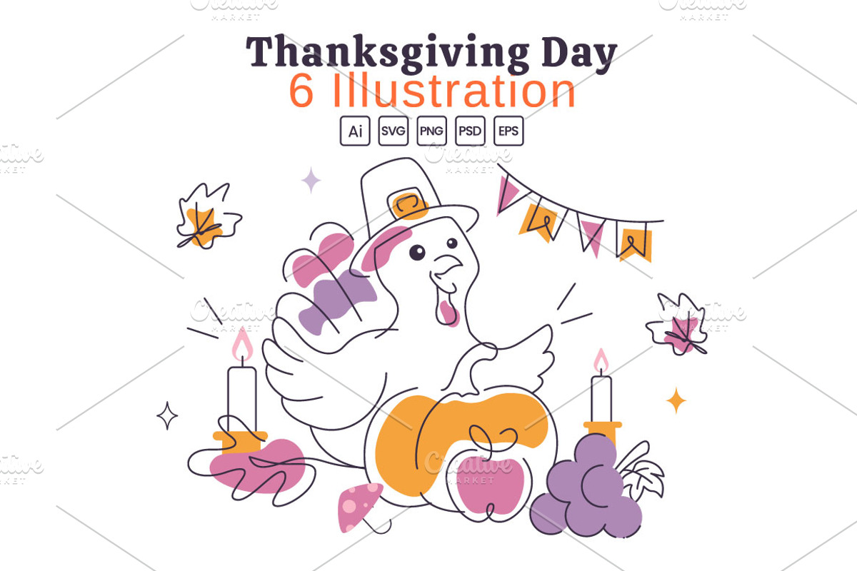 6 Thanksgiving Day Illustration, a Seasonal Illustration by denayunebgt (Photo 1 of 3)