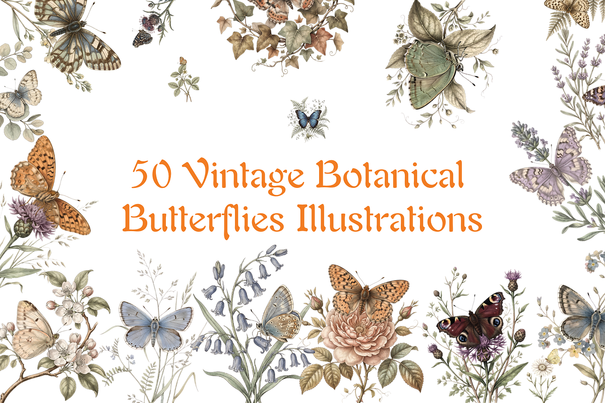 Vintage Botanical Butterflies, a Decorative Illustration by youtoview (Photo 1 of 12)