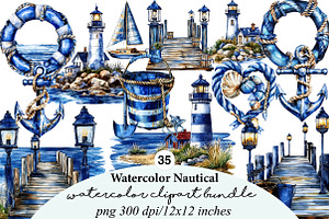watercolor nautical clipart, an Illustration by GatewayDesign