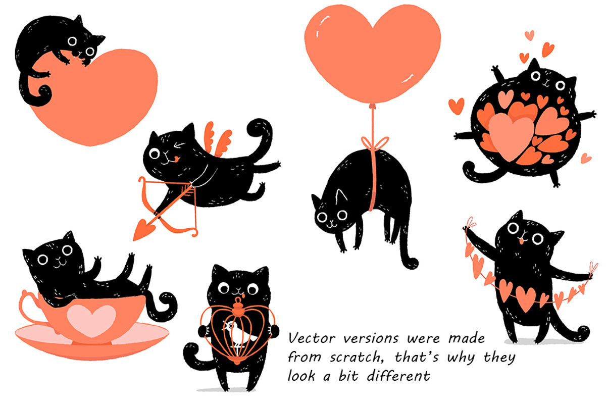 Valentine cats illustrations, a Decorative Illustration by KatPush (Photo 6 of 6)