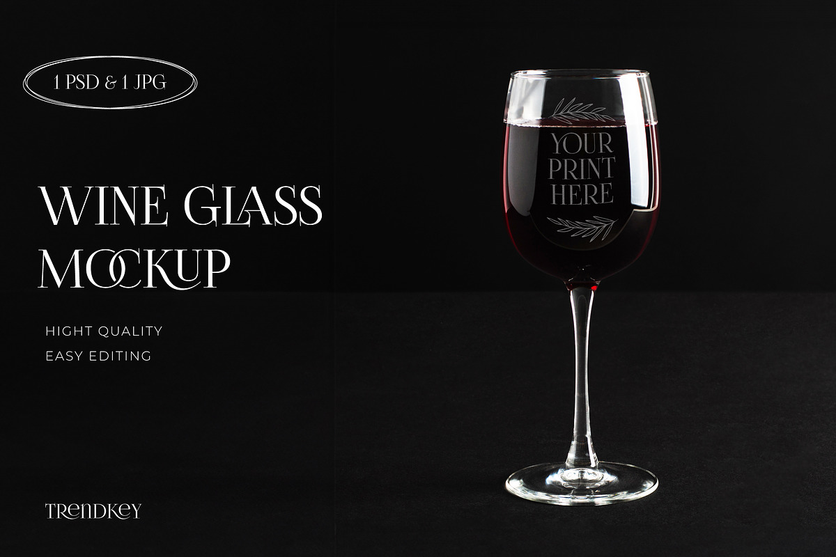 Wine glass mockup (glassware), a Product Mockup by TrendkeyMockups (Photo 1 of 3)