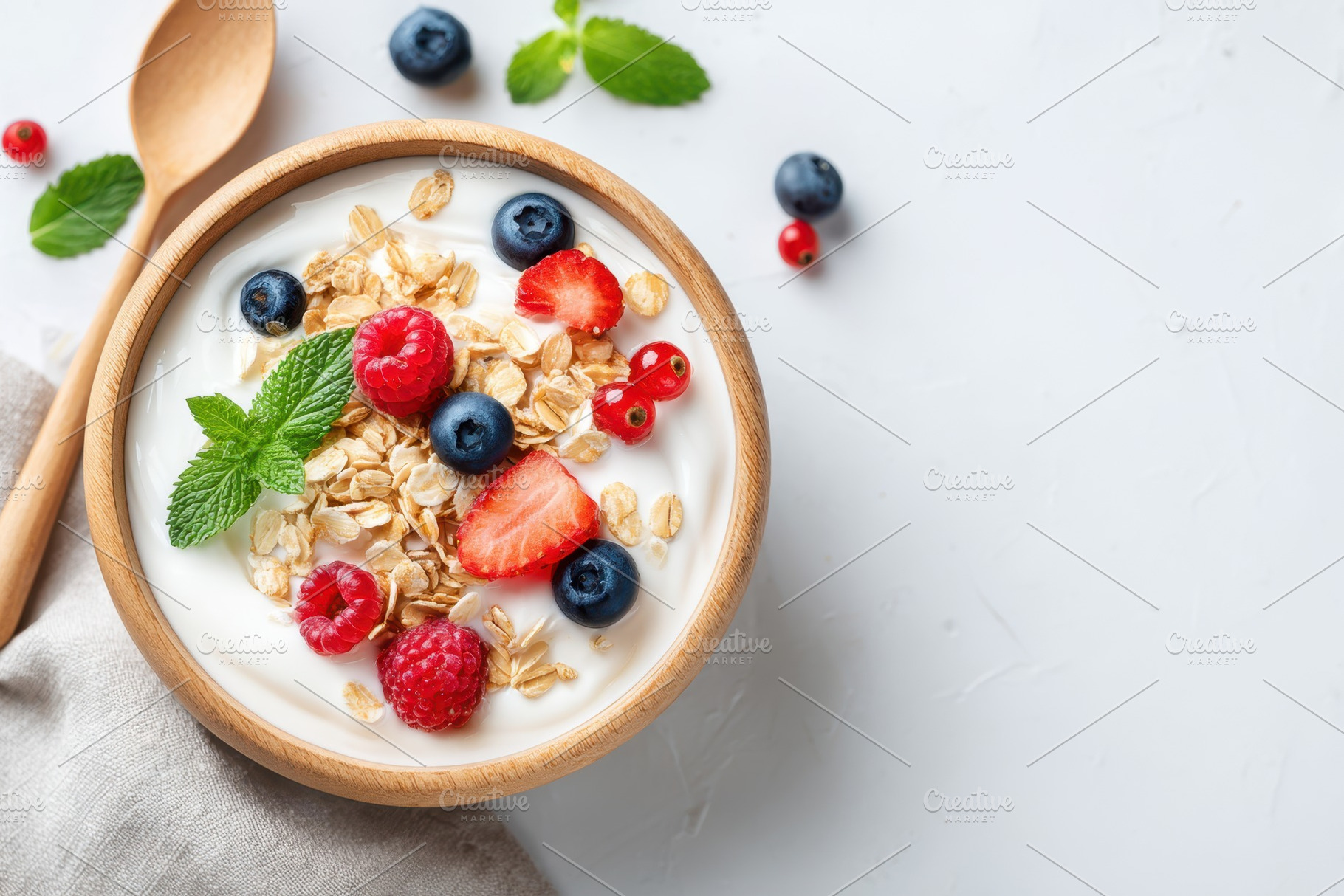 Yogurt bowl with granola and fresh berries, a Food & Drink Photo by AlyaAnd