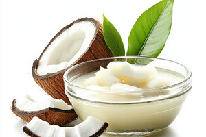 Fresh Coconut Oil in Glass Bowl with, a Food & Drink Photo by Pixeness Studio