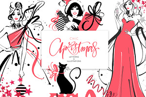 Chic Christmas Lettering & Clipart