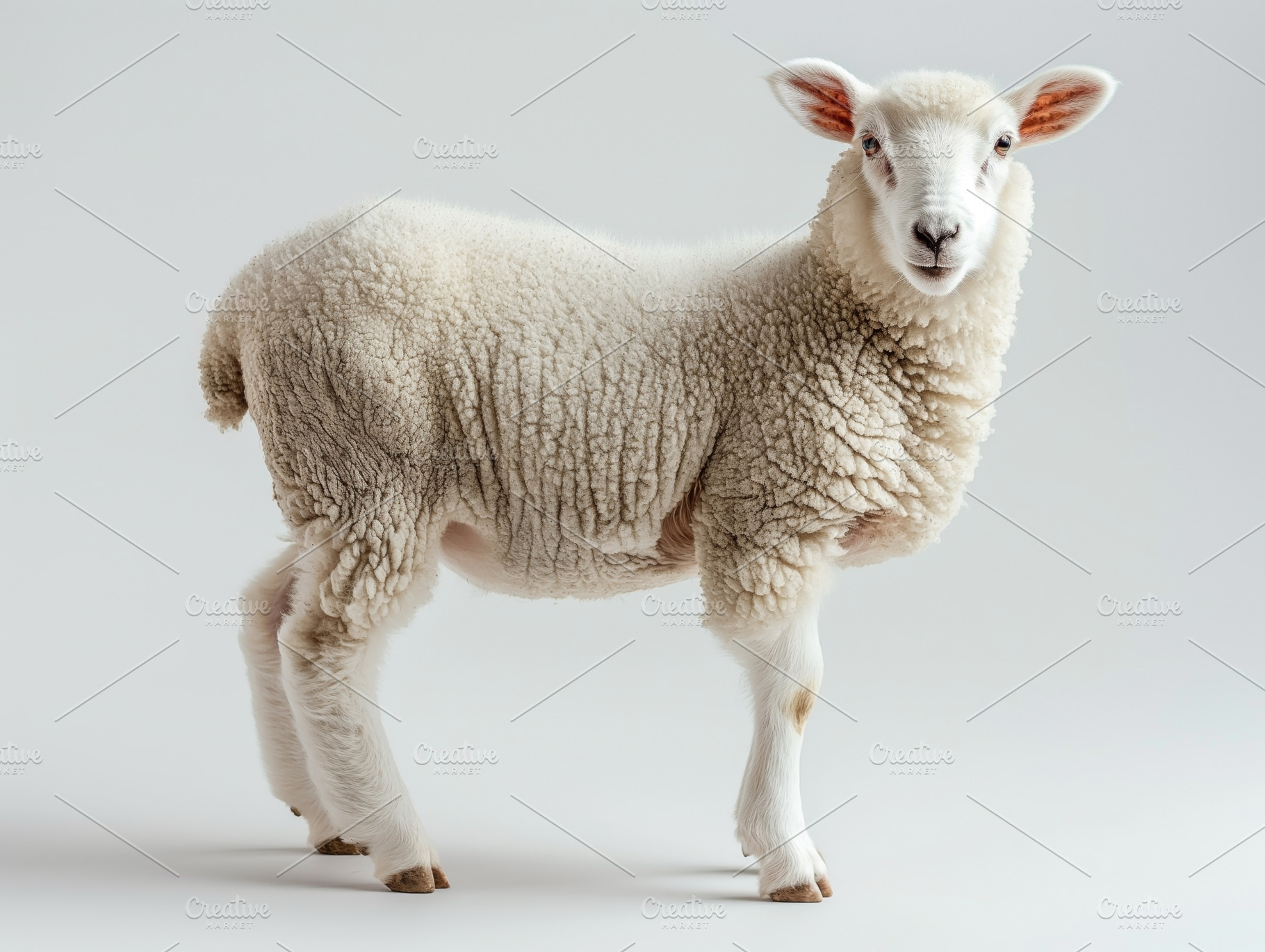 A fluffy white lamb posing gracefully, showcasing its soft fleece and curious e, an Animal Photo by ImageMir