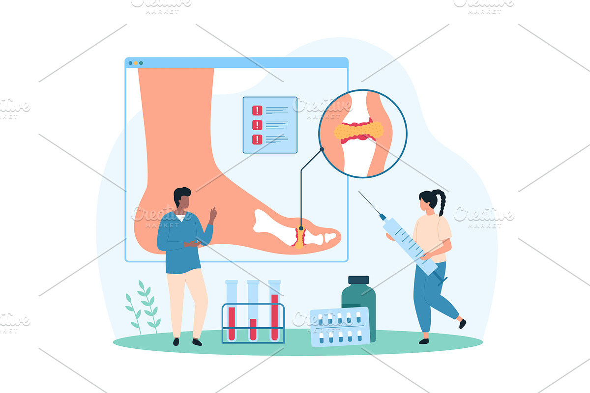 Diagnosis & treatment gout design, a Person Illustration by Flashvector
