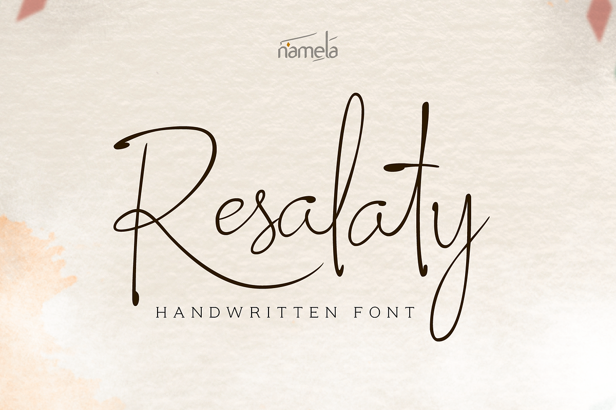 Resalaty - Handwritten Font, a Handwritten Font by Namela Studio (Photo 1 of 7)