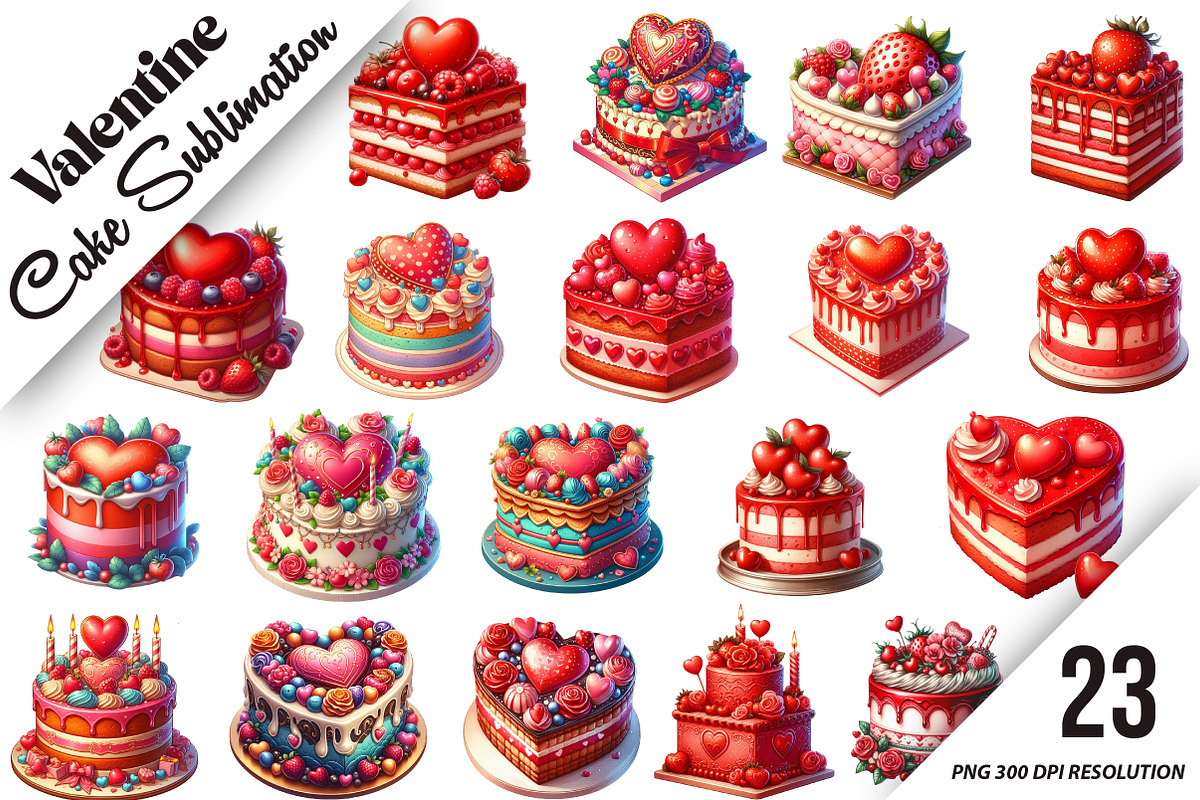 Valentine Cake Sublimation Clipart, an Illustration by DreamArtGraphic (Photo 1 of 6)