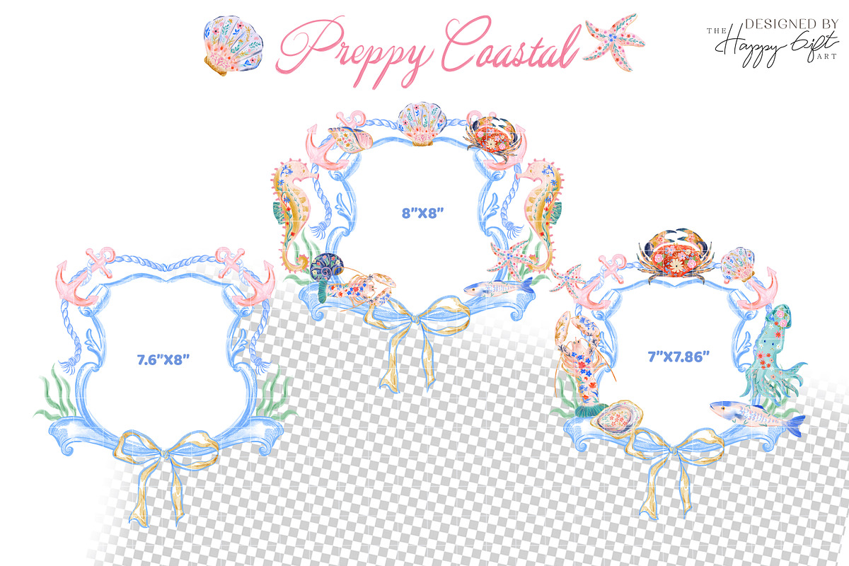 Preppy Coastal Watercolor Clipart, a Decorative Illustration by TheHappyGiftArt (Photo 7 of 10)