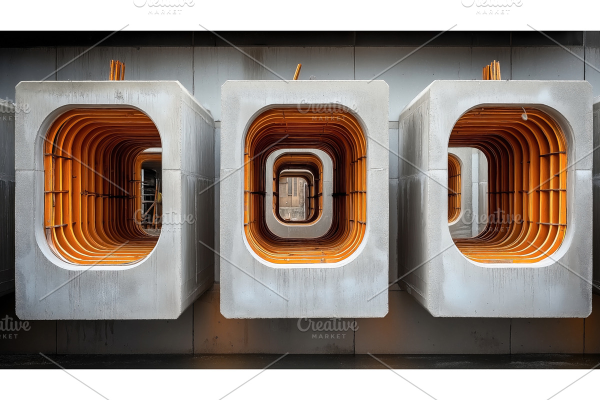 Symmetrical view of three large, an Illustration by Sergey Kotenev