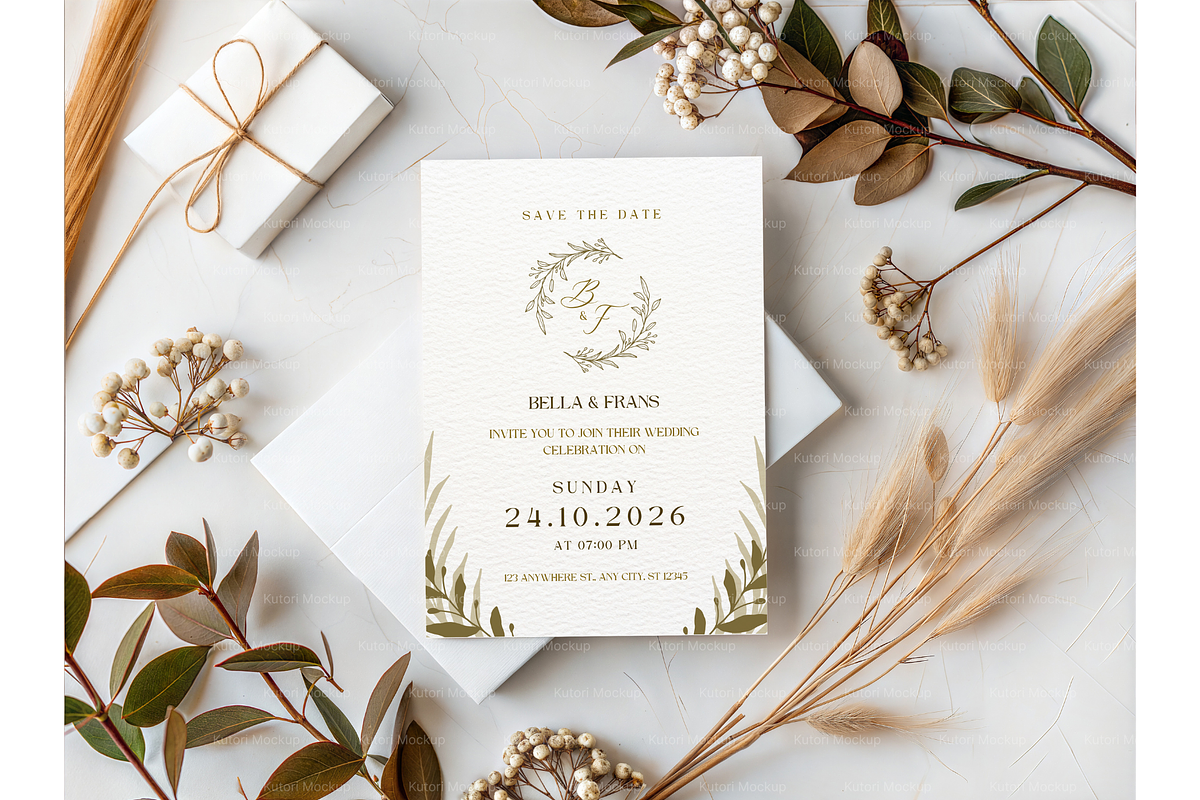 5x7 Invitation Mockup with Gift Box, a Product Mockup by MockupWizard (Photo 5 of 5)