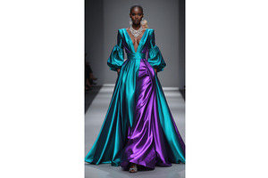 Elegant model in vibrant teal and, an Illustration by tilialucida