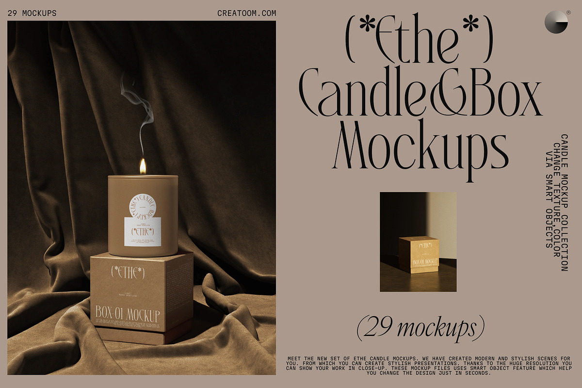 ETHE - Box&Candle mockups, a Packaging Mockup by Creatoom (Photo 1 of 15)