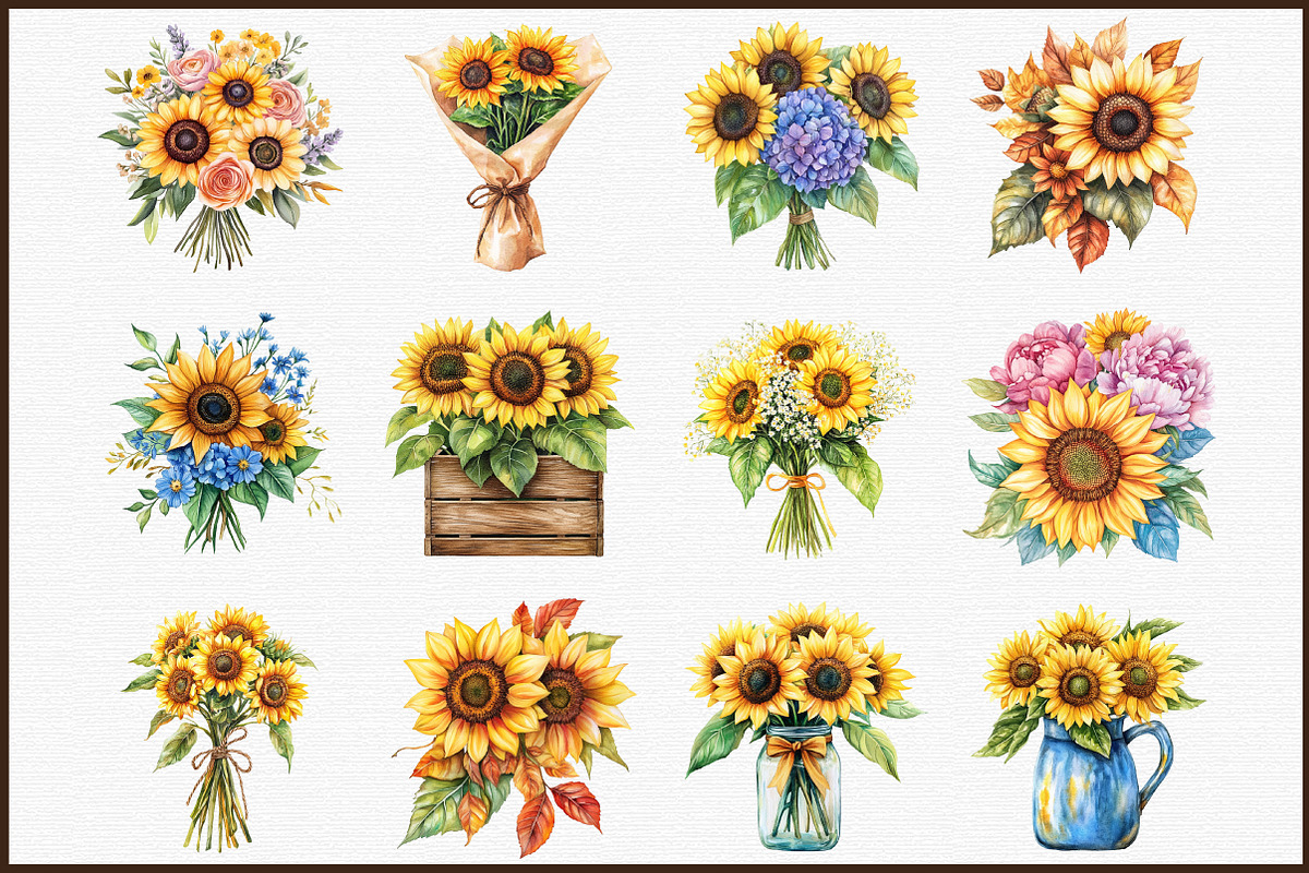 Sunflower Bouquet Floral Clipart, an Illustration by Sublimation Artist (Photo 3 of 6)