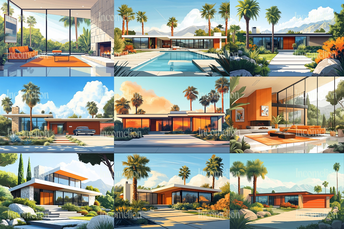 60 Mid Century House Illustrations, a Decorative Illustration by Incomelion (Photo 4 of 13)