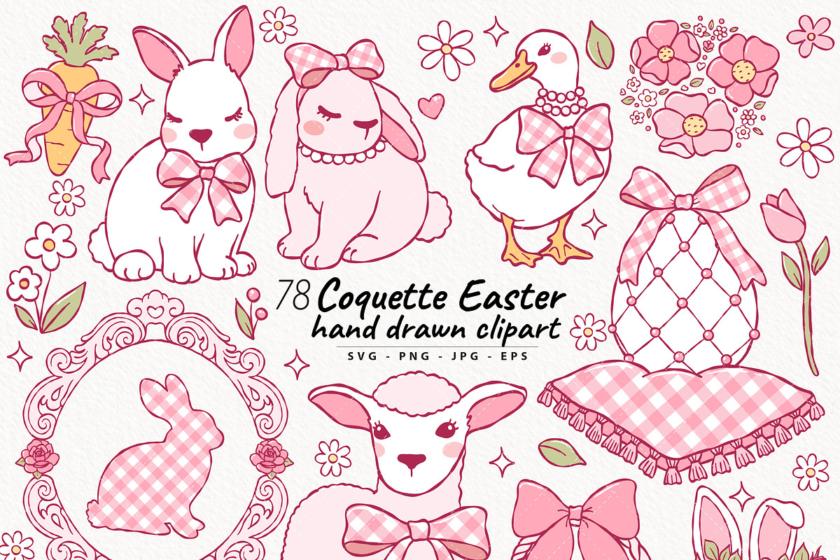 Coquette Easter Clipart | Hand Drawn, an Animal Illustration by TitaLivingArt (Photo 1 of 12)