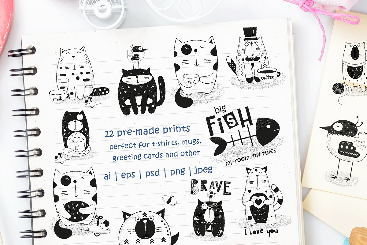 Nursery Art Big fish. Cats set, an Animal Illustration by Nursery Art (Photo 5 of 8)
