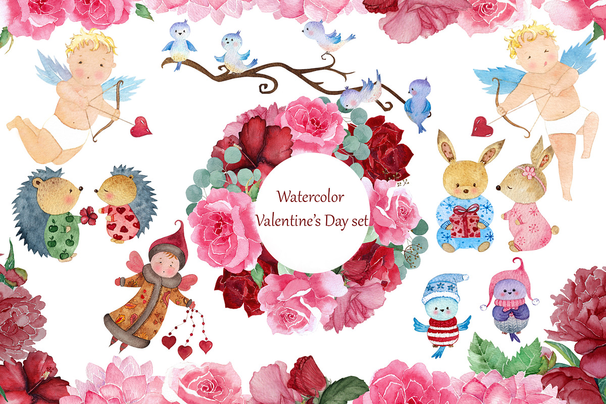 Valentine's Day watercolor set, an Animal Illustration by Pretty light (Photo 1 of 5)