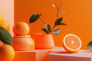 Bright orange still life featuring f, a Photo by Tanuart