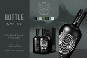 Black frosted rum bottle