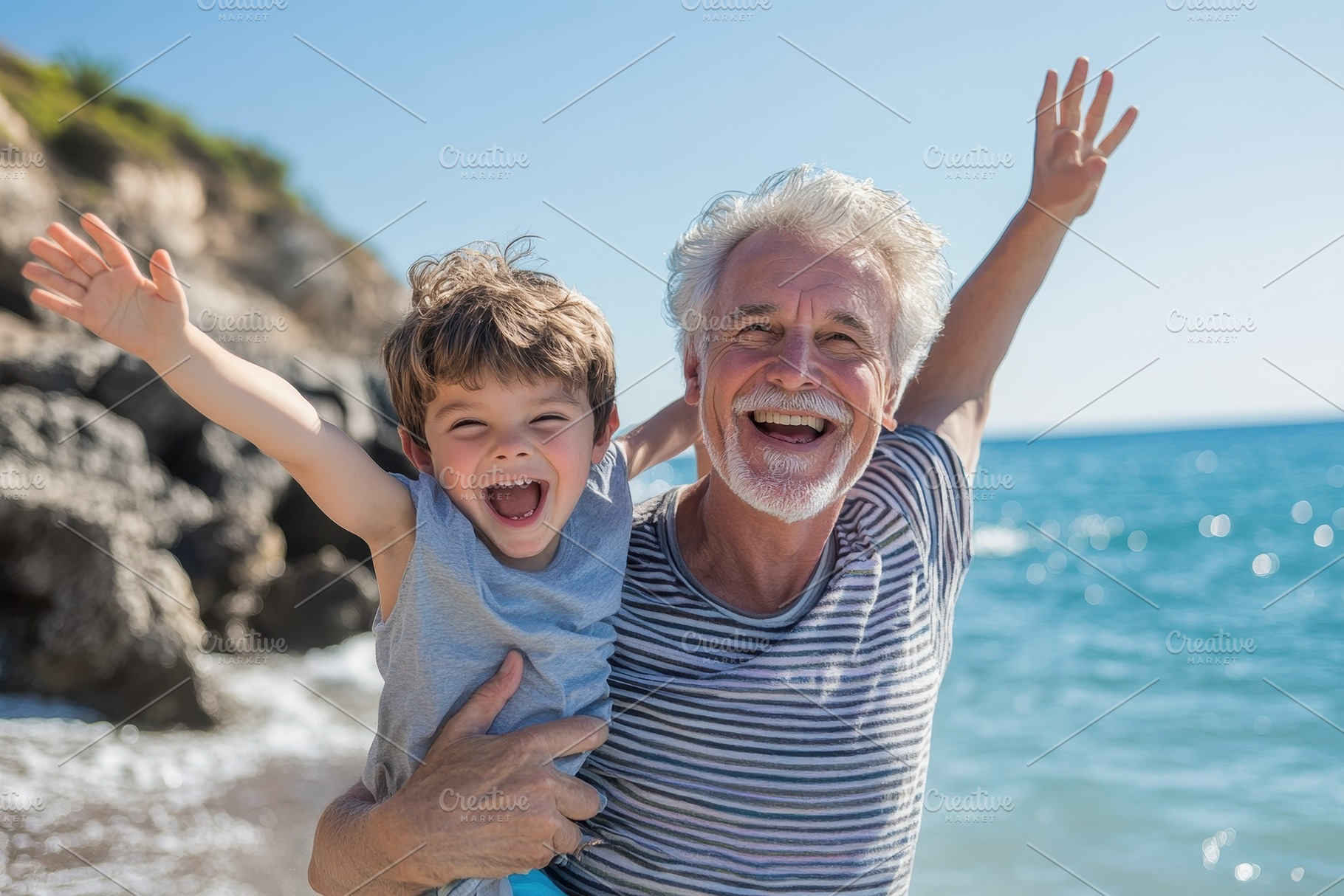 Happy grandfather and his grandson, a Photo by Pavel_design