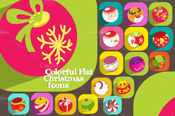 16 Colorful Flat Christmas Icons