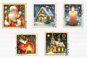 Vintage Christmas Postage Stamps PNG, an Illustration by CreationArt (Thumbnail 5 of 5)