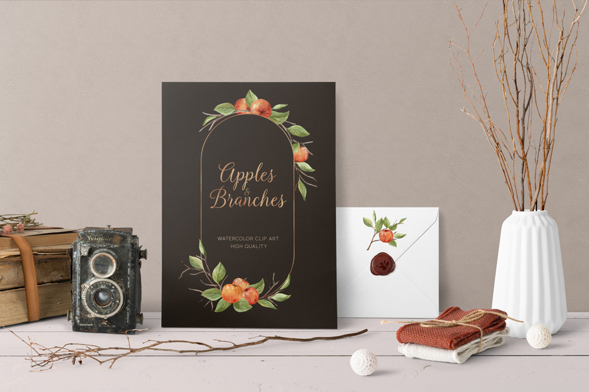 Apples and branches Watercolor set, an Illustration by NataliVA (Photo 6 of 9)