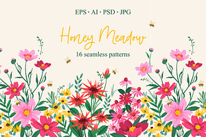 Honey Meadow. 16 Seamless Patterns